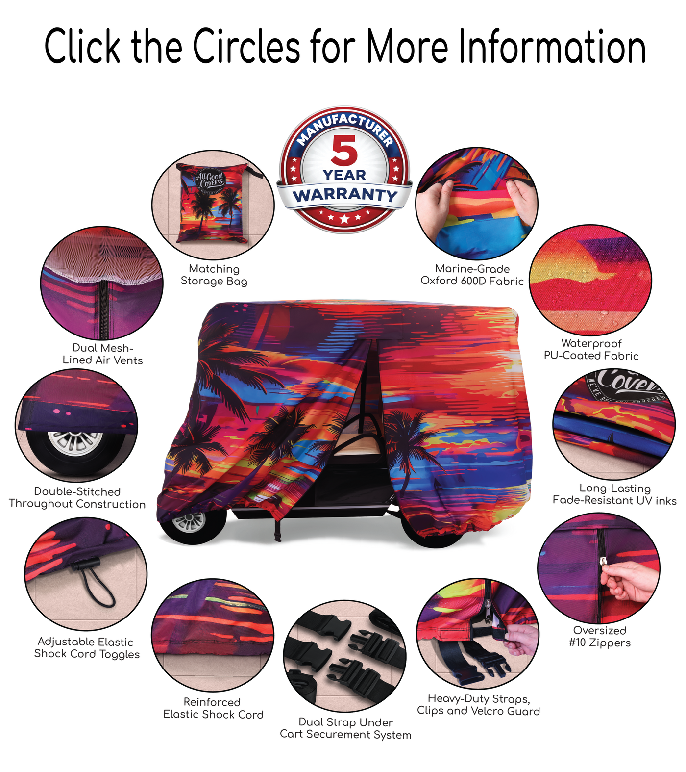 It's 5 O'clock Somewhere Golf Cart Cover Feature Guide