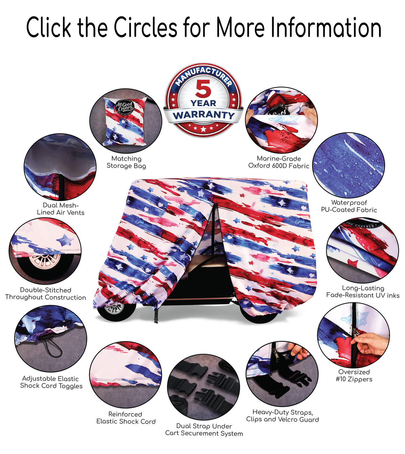Stars & Stripes Golf Cart Cover Feature Guide