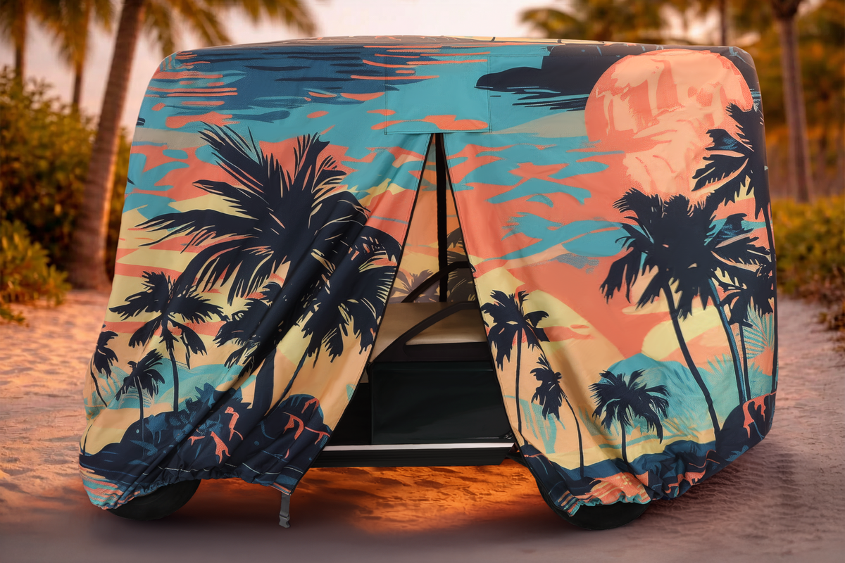 Golf cart cover palm tree island