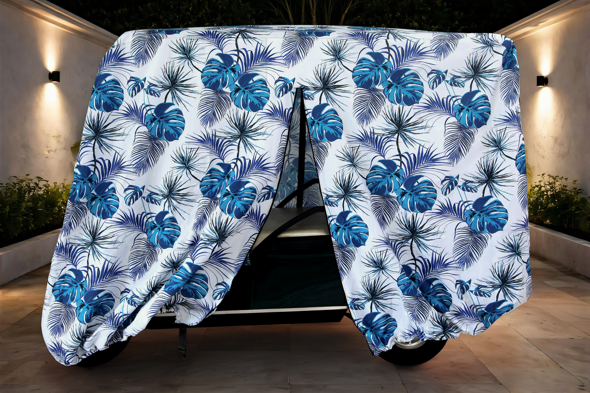 Golf cart cover teal blue tropics
