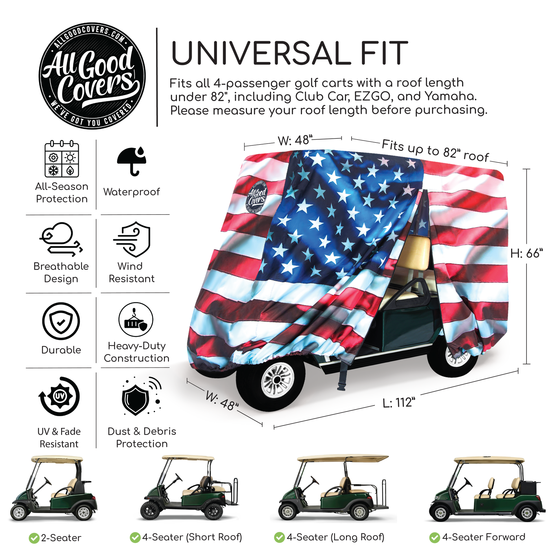 Golf cart cover Club Car Precedent 4 passenger closeup of premium 600D oxford fabric texture and durability.