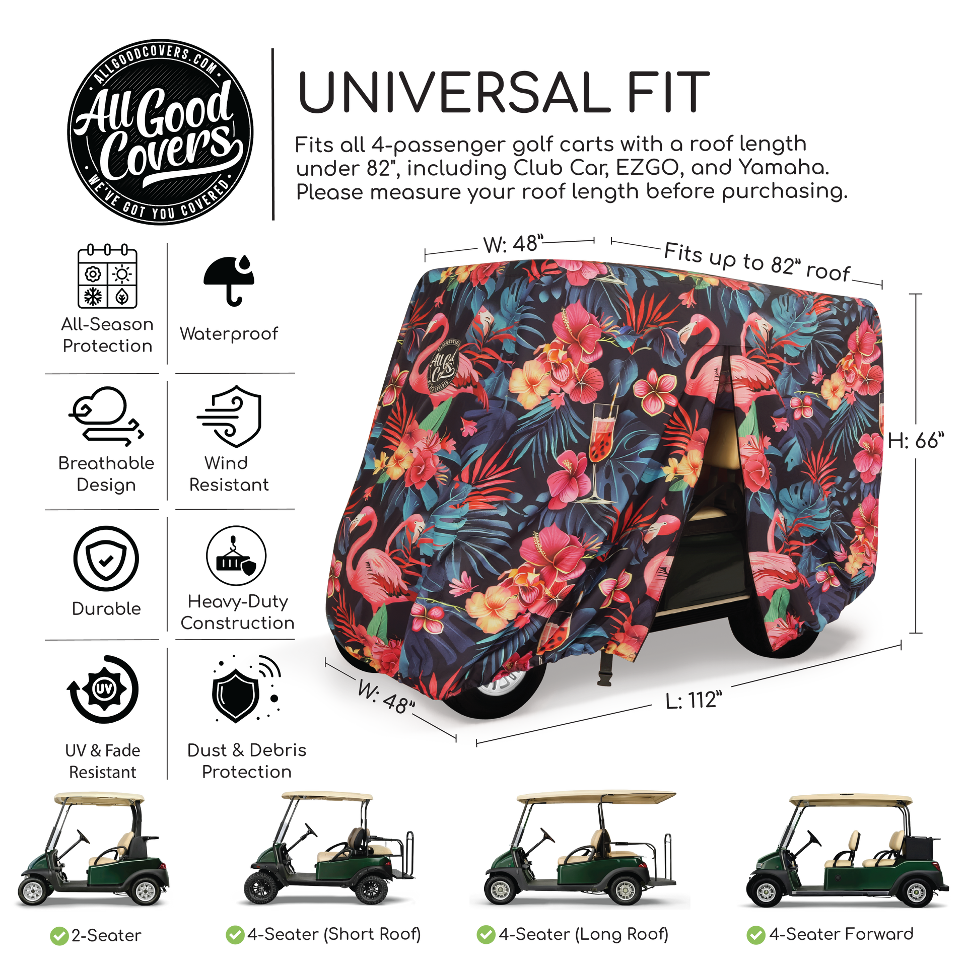 Golf cart cover EZGO Valor 4 passenger heavy duty oversized number 10 zipper for smooth reliable operation.