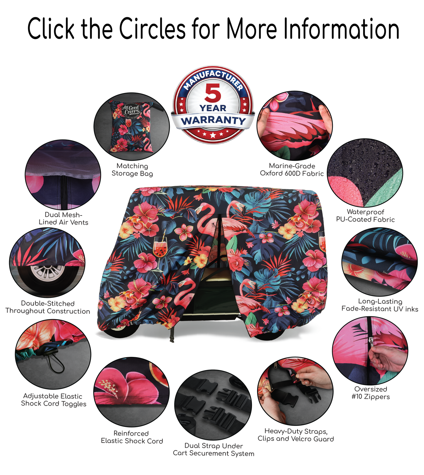 Flamingo Party Golf Cart Cover Feature Guide