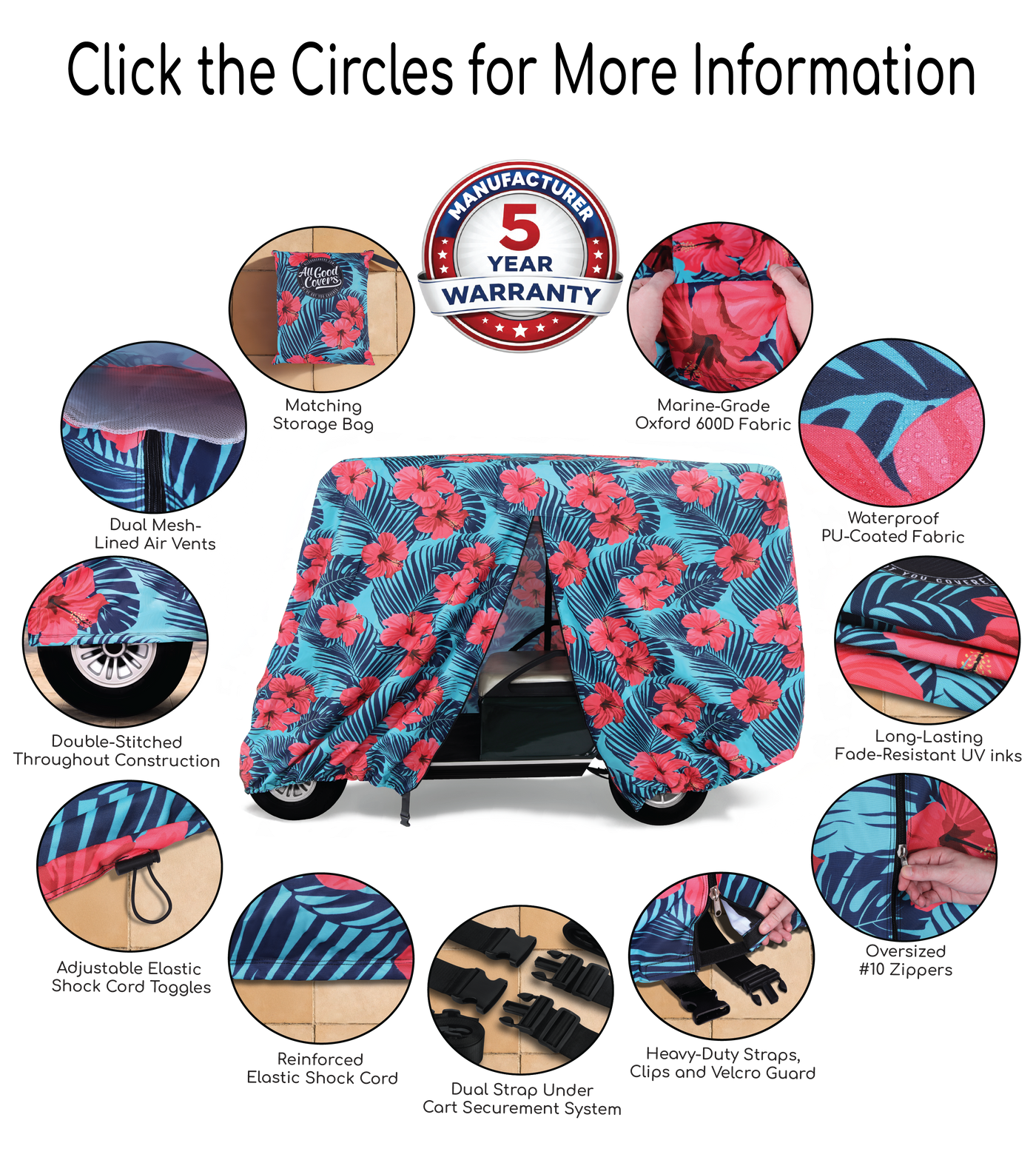 Hibiscus Golf Cart Cover Feature Guide