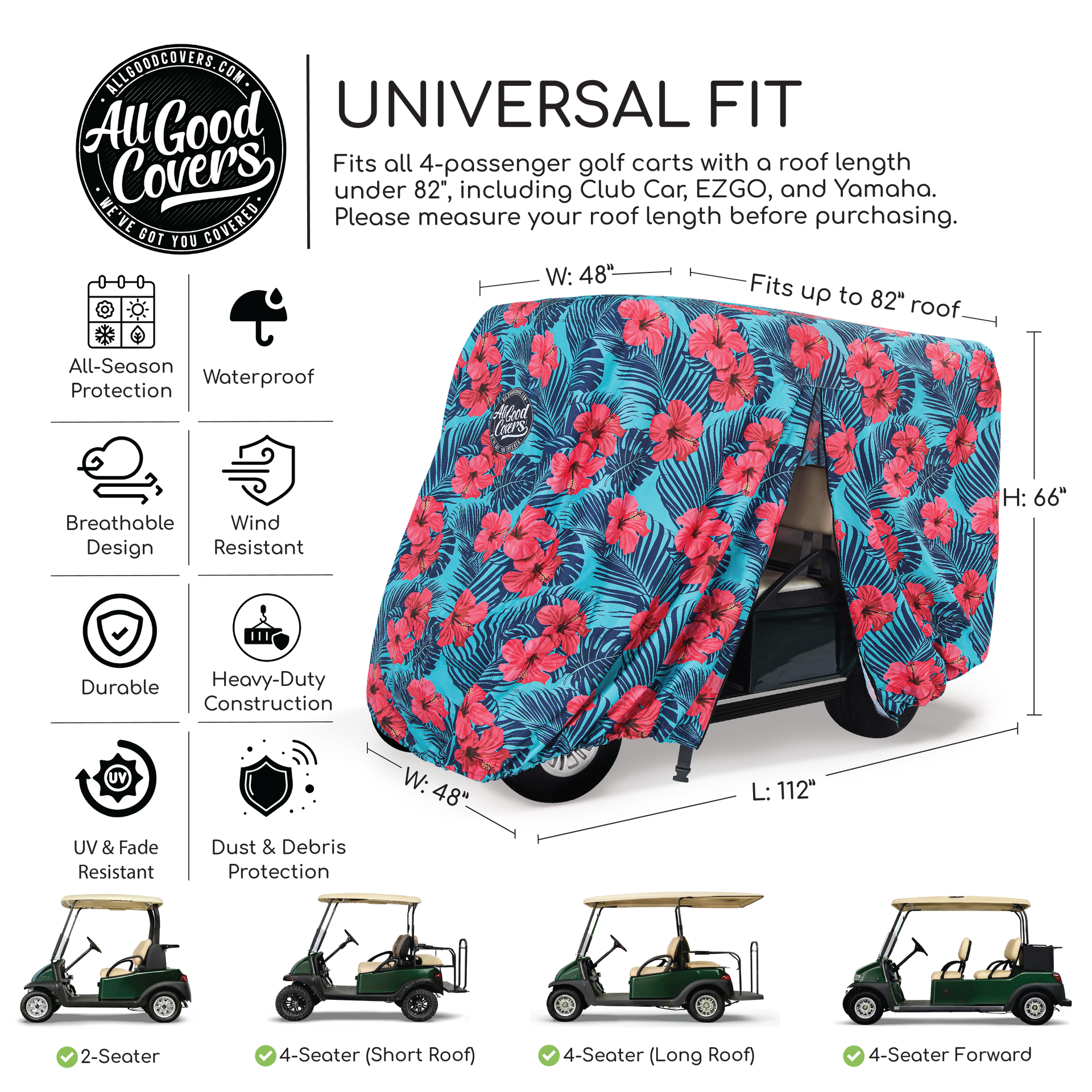 Golf cart cover Yamaha Drive2 PTV 4 passenger rear zipper open showing easy practical access to the cart.